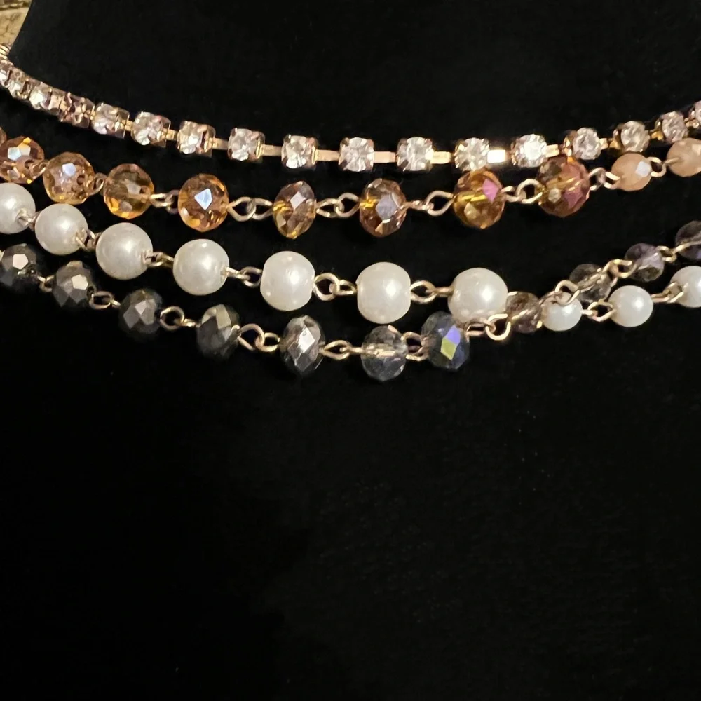 Vintage Ali-Khan New York Gold-Tone Beaded Layered 4 Strand Necklace - Picture 3 of 6